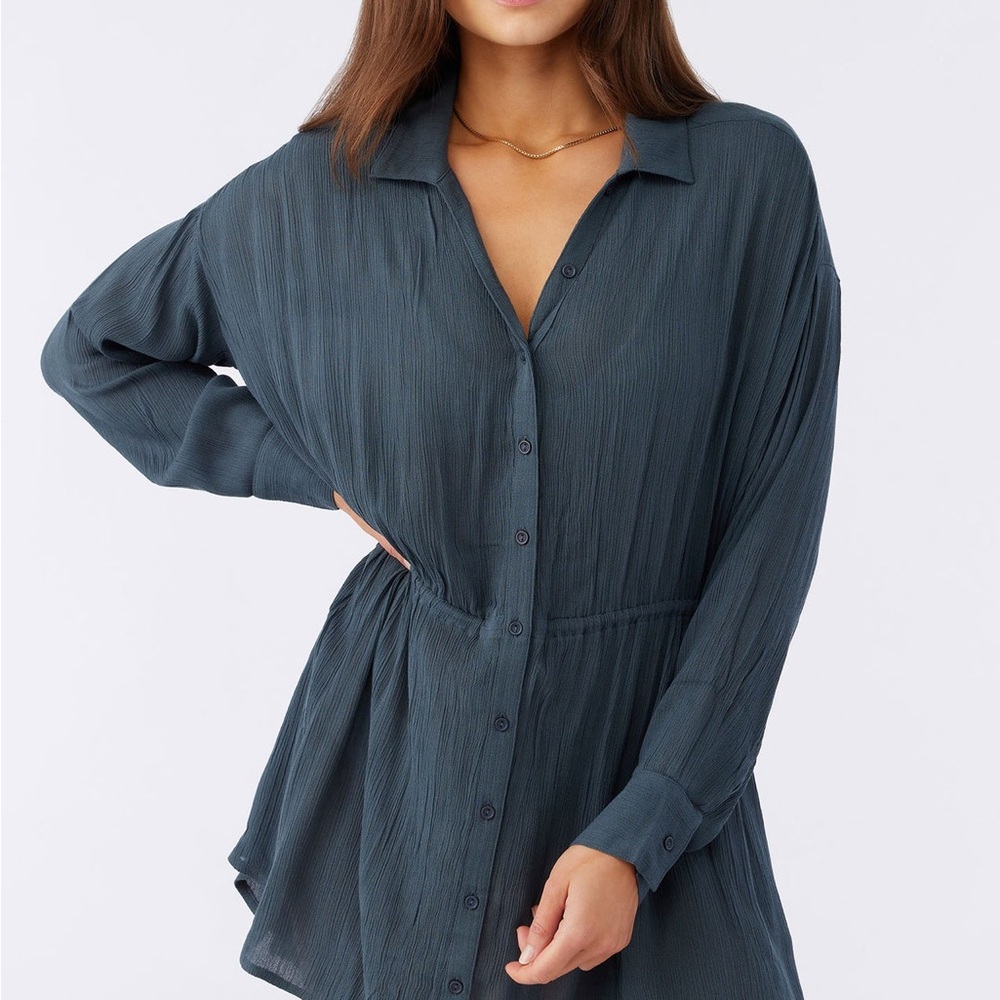 o'neil Teal Button-Up Long Sleeve swim cover-up